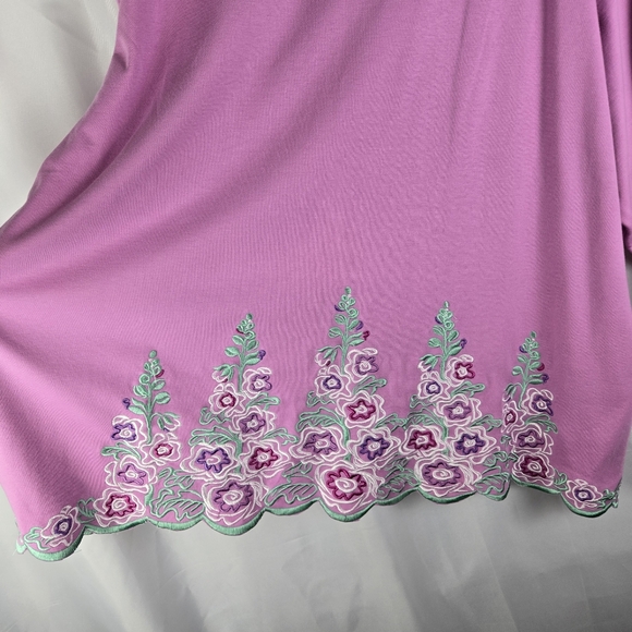 Bob Mackie Wearable Art Cotton Pink Floral Embroidered Tunic Top Plus Size 3X - Picture 8 of 13